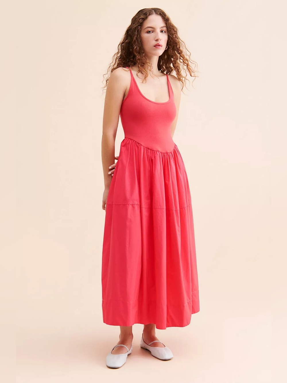 Free People Dylan pink midi dress sleeveless basque ballerina pockets sundress